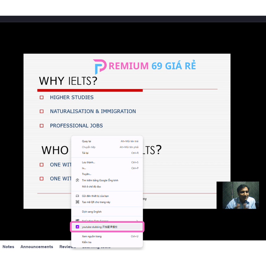 Bấm chuột phải và chọn "youtube-dubbing" như trong ảnh là đã thành công lồng tiếng cho khóa học Udemy hoàn toàn miễn phí của bạn