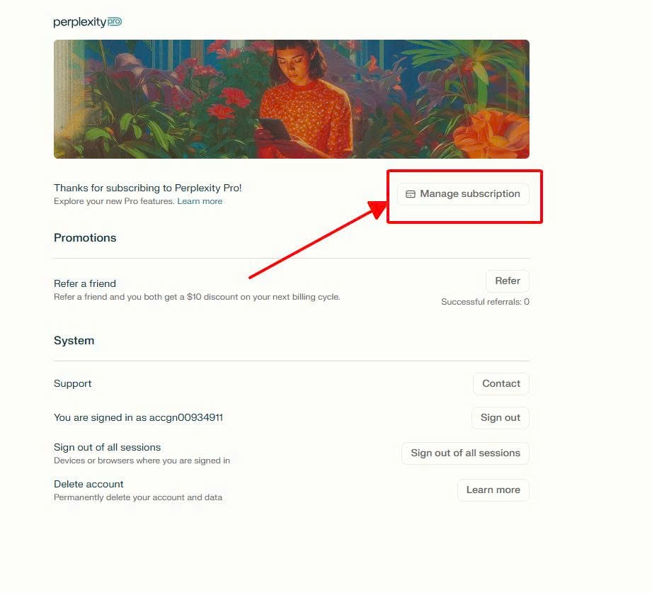 Chọn "Manage subscription"